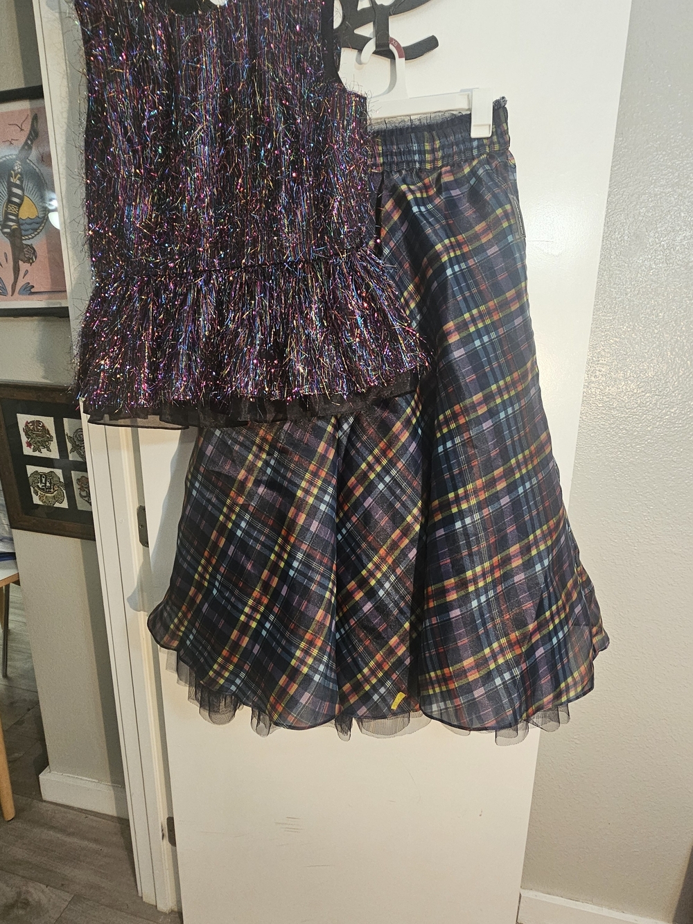 Halogen x Atlantic-Pacific Tinsel Top M & Plaid Organza Skirt S Set